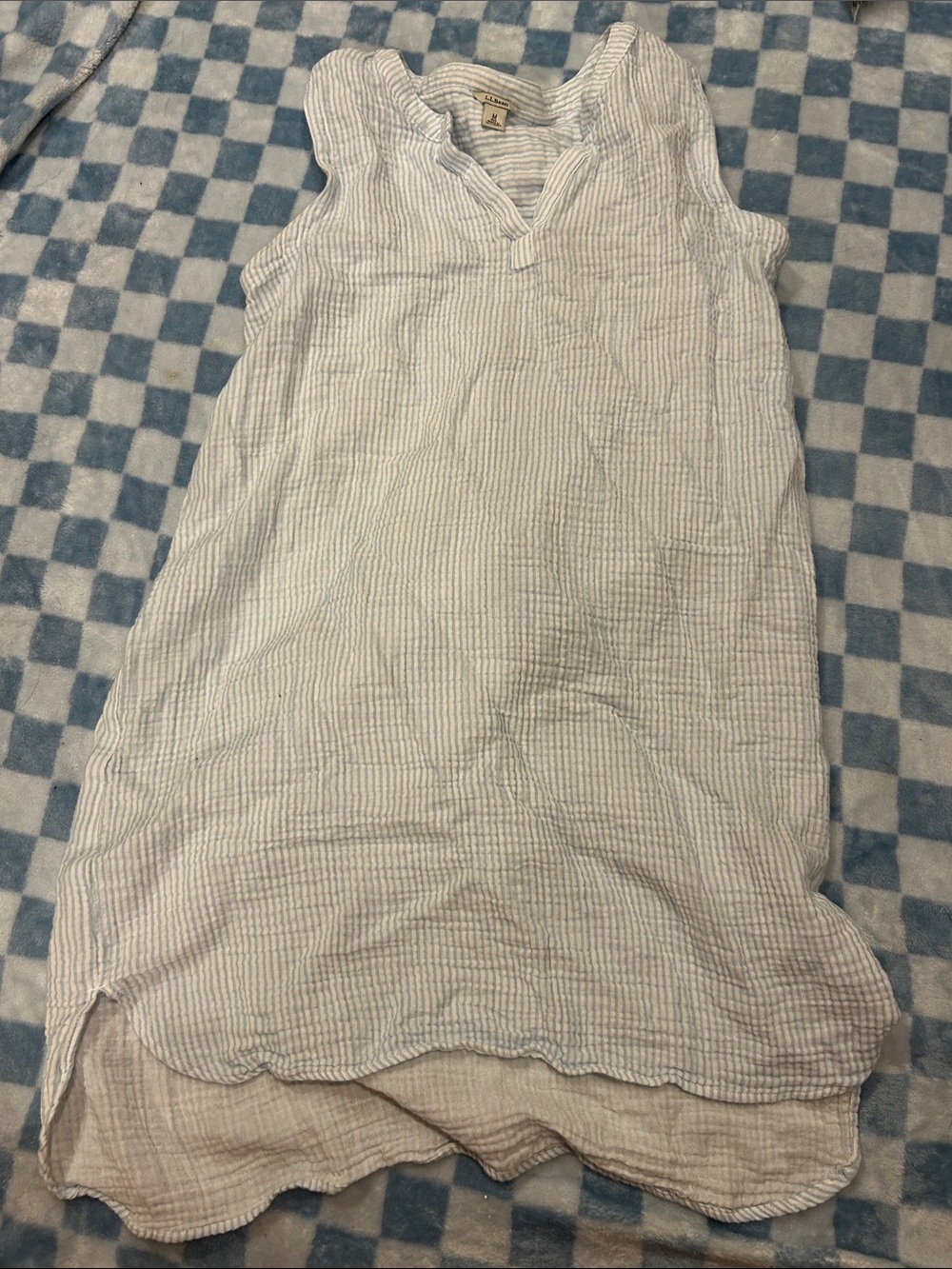 LL Bean Light Blue Striped Sleeveless linen Dress